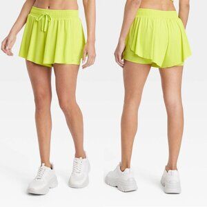 Small - Womens Double Layer Run Shorts 2.5" - JoyLab - Acidic Yellow